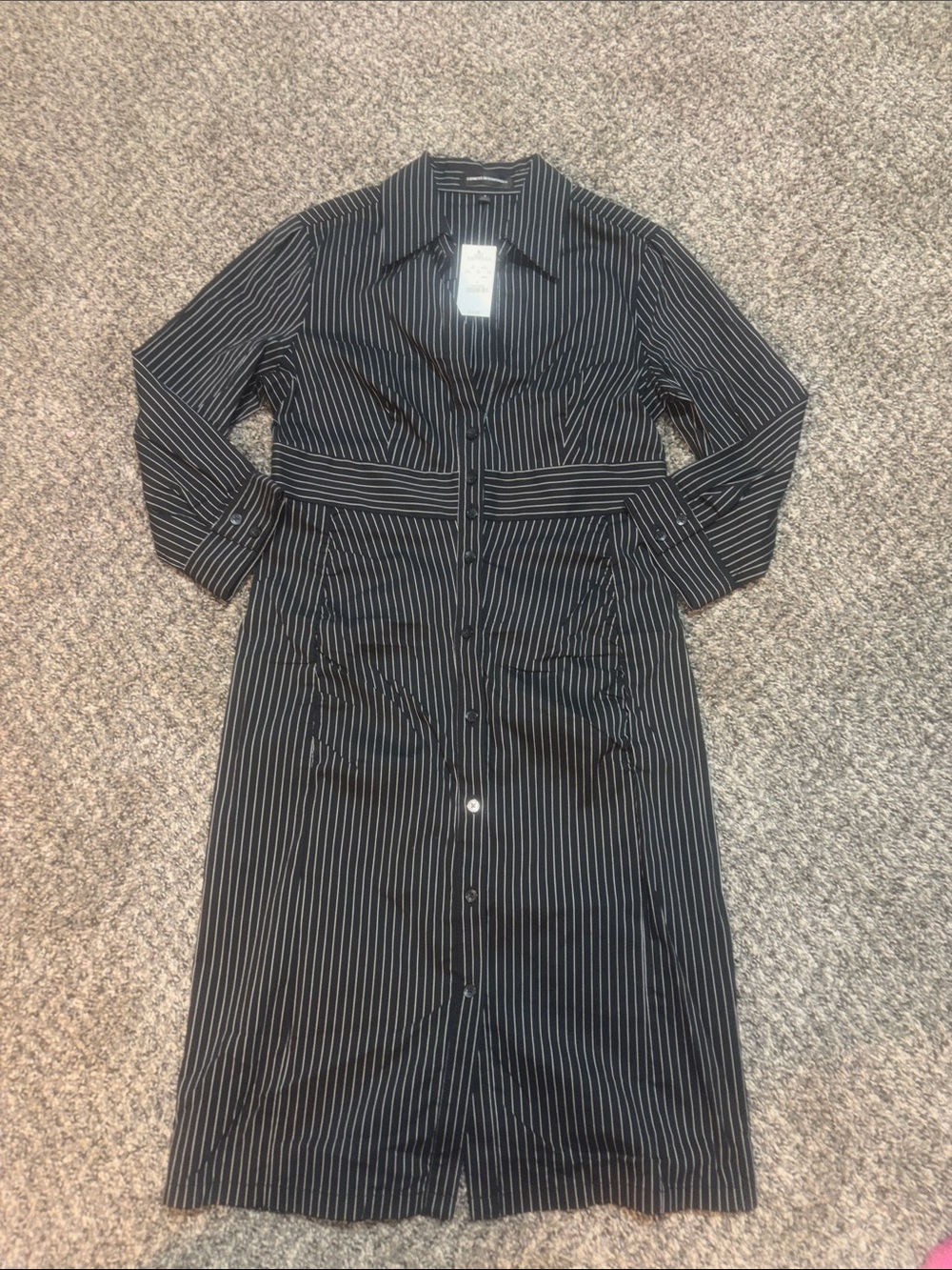 Express Black Pinstripe Midi Shirt Dress